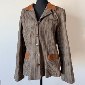 Elegant Brown Striped Women's Blazer And Pant SET